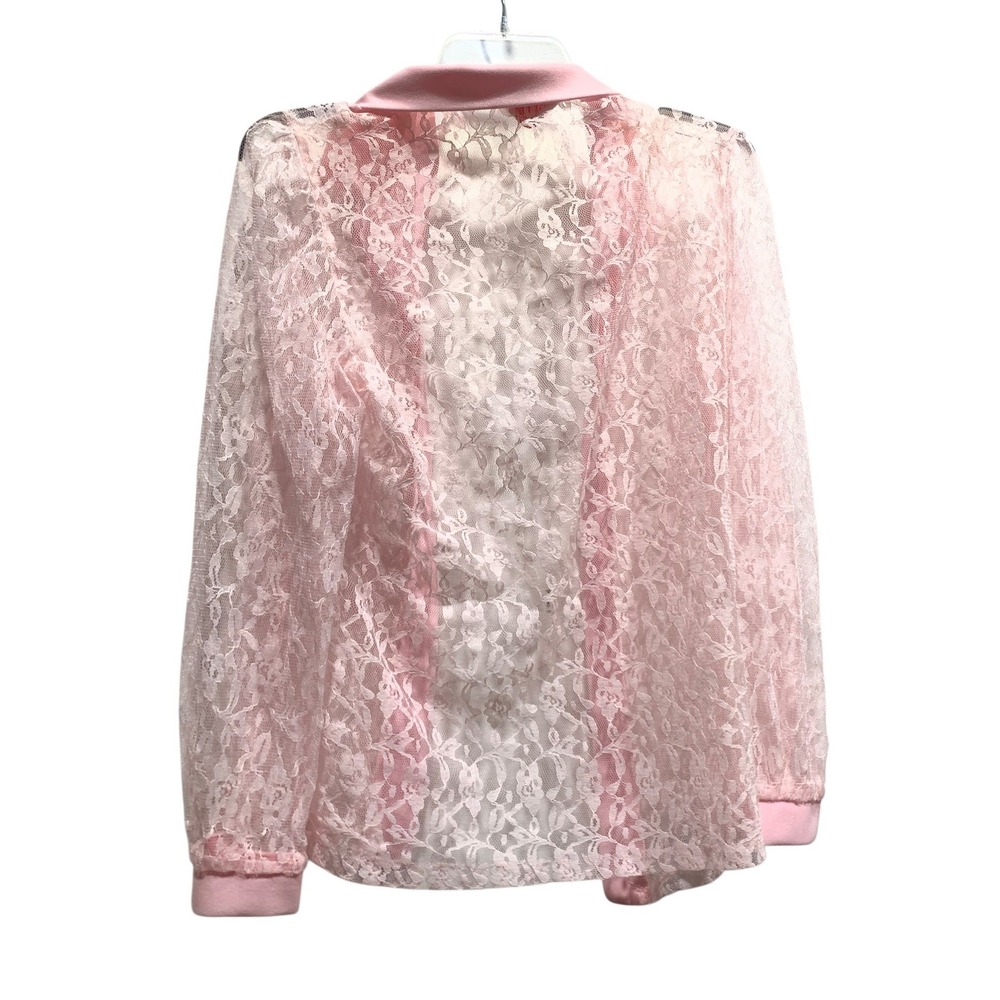 Vintage Bonne Pink Sheer Floral Lace Zip Up Jacket Collared Made in USA Womens - Picture 5 of 7